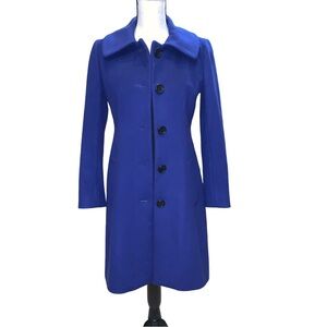 Theory  Coat Blue 100 Virgin Wool 5 Button Size S Classic Preppy Winter Coat